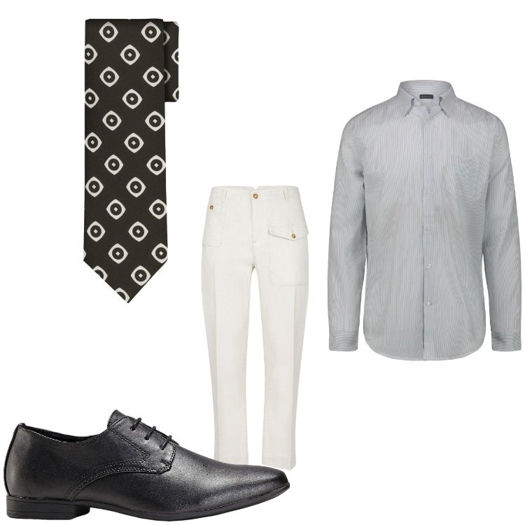 Outfit uomo - Informale. Stile Business/Elegante per Serata speciale. Abbinamento con scarpe stringate, cravatte, camicie, pantaloni.