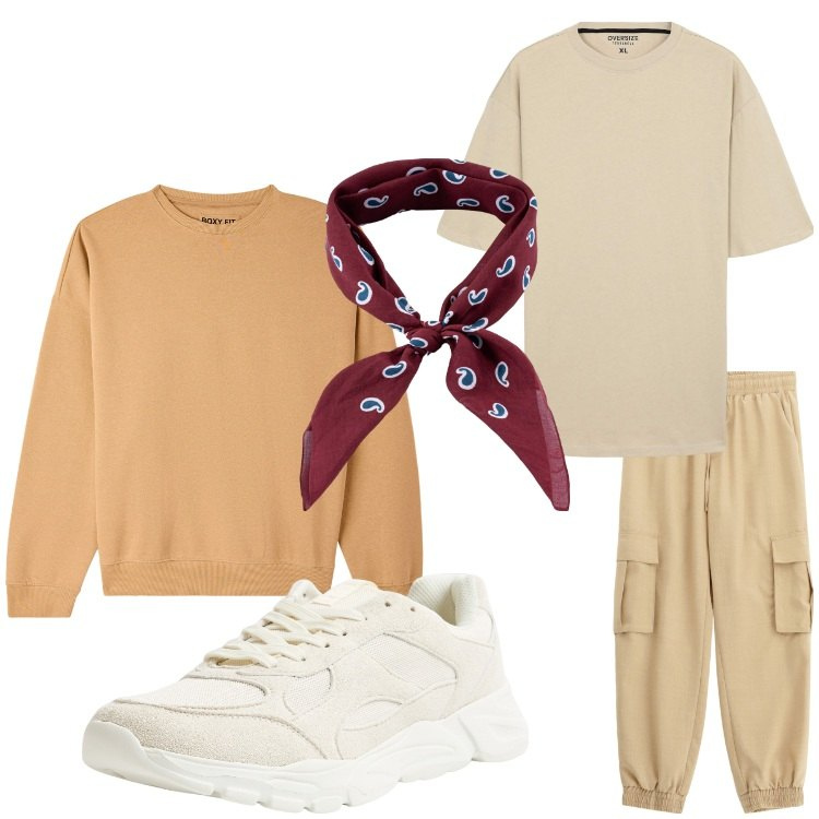 Outfit uomo - Valtellina. Stile Casual per Tutti i giorni. Abbinamento con felpe, sneakers, t-shirt, pantaloni cargo, sciarpe e foulard.