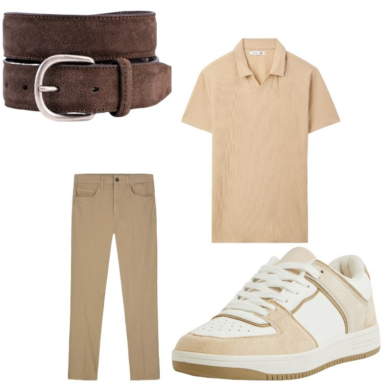 Outfit uomo - Sfumature. Stile Casual per Tutti i giorni. Abbinamento con sneakers, polo, cinture, pantaloni.
