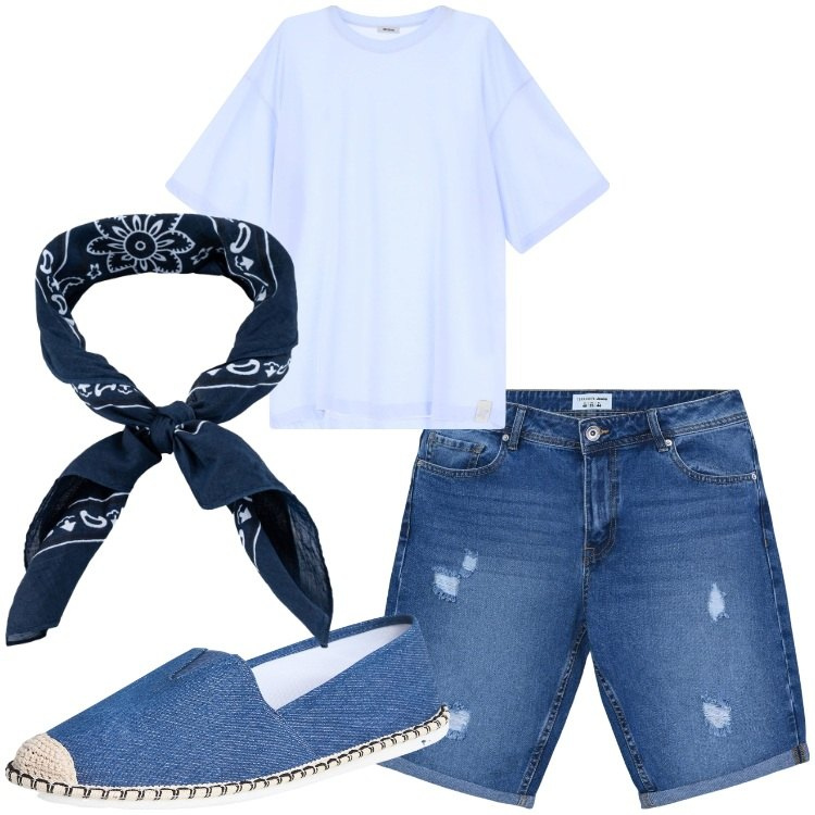 Outfit uomo - W l´estate. Stile Casual per Tutti i giorni. Abbinamento con espadrillas, bermuda, t-shirt, sciarpe e foulard.