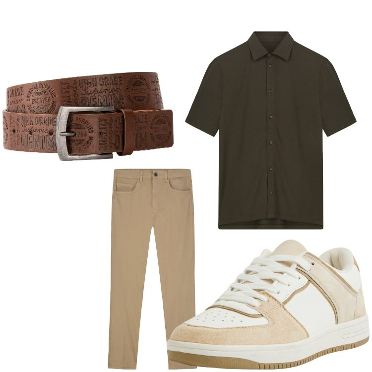 Outfit uomo - Impegni in ufficio. Stile Casual per Ufficio. Abbinamento con cinture, sneakers, polo, pantaloni.