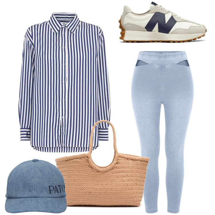 Outfit donna - Pomeriggio in città. Stile Casual chic per Tutti i giorni. Abbinamento con sneakers, jeggings, shopping bag, cappelli, camicie.