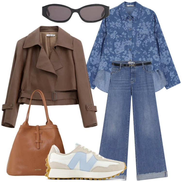 Outfit donna - Total look #2212576. Stile Casual chic per Tutti i giorni. Abbinamento con sneakers, camicie, jeans, blazer, borse tote, occhiali da sole.