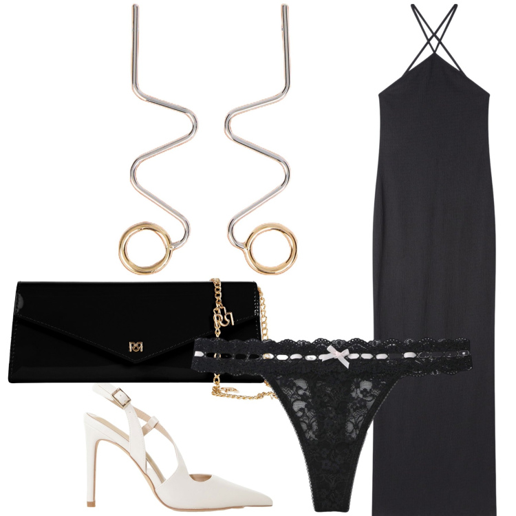 Outfit donna - Elegantissima seppur scontatissima. Stile Glamour per Serata fuori. Abbinamento con vestiti lunghi, perizomi, pochette, décolleté, orecchini.