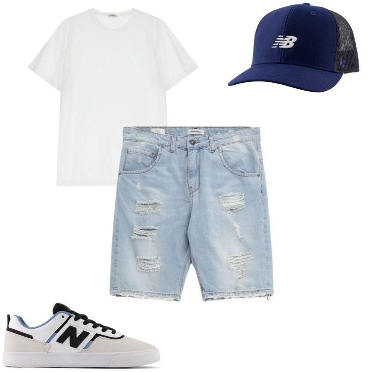 Outfit uomo - Semplicissimo. Stile Casual Abbinamento con cappelli con visiera, sneakers, t-shirt, bermuda.