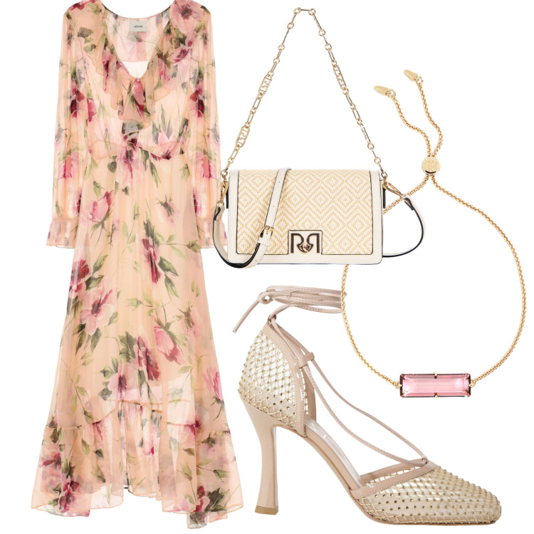 Outfit donna - Total look #2212614. Stile Romantica per Cerimonia. Abbinamento con borse a tracolla, braccialetti, décolleté, vestiti lunghi.