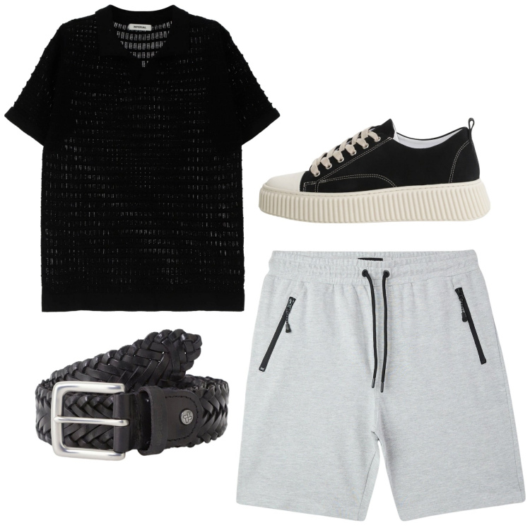 Outfit uomo - Total look. Stile Casual per Tutti i giorni. Abbinamento con bermuda, sneakers, cinture, polo.