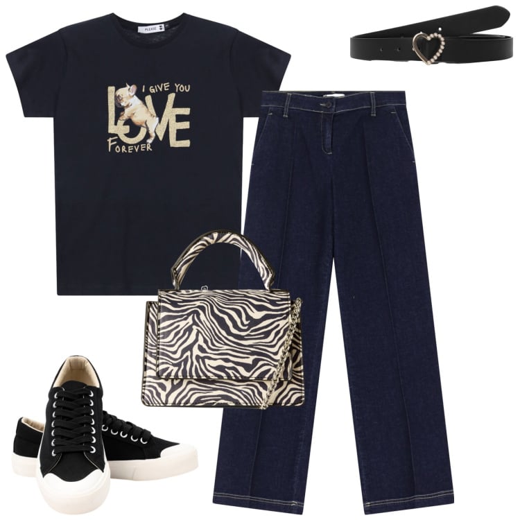 Outfit donna - Time to relax. Stile Casual chic per Tutti i giorni. Abbinamento con borse a tracolla, cinture, t-shirt, jeans dritti, sneakers.