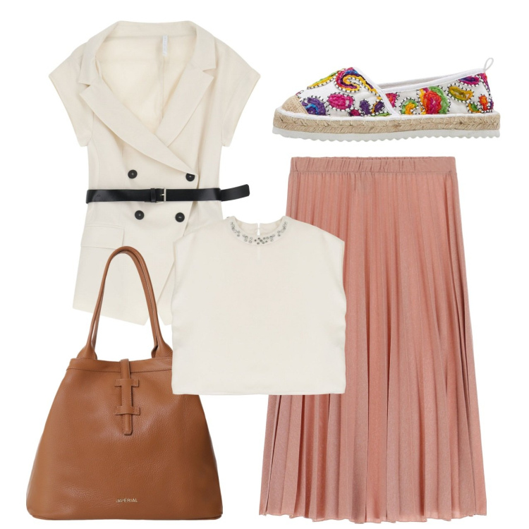 Outfit donna - Total look. Stile Bon Ton per Ufficio. Abbinamento con espadrillas, gonne, borse tote, top, blazer.