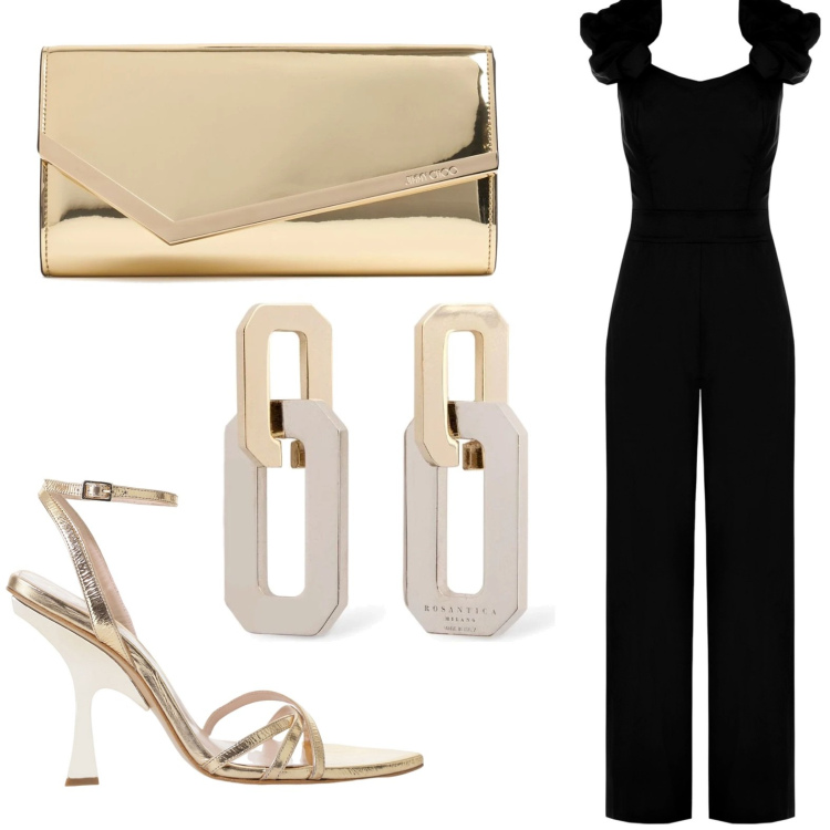 Outfit donna - Total look #2212675. Abbinamento con tute, sandali col tacco, pochette, orecchini.