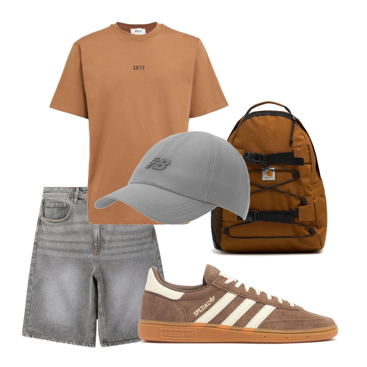 Outfit uomo - Gita sui colli. Stile Casual per Tutti i giorni. Abbinamento con bermuda, cappelli con visiera, sneakers, t-shirt, borse sportive.