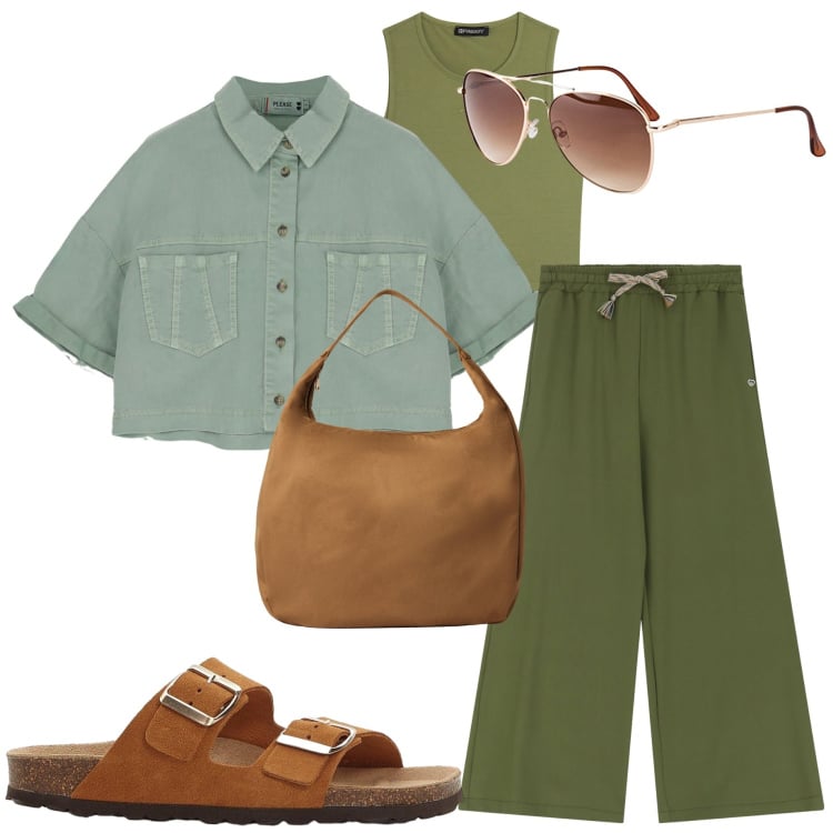 Outfit donna - In città. Stile Casual chic per Tutti i giorni. Abbinamento con ciabatte, occhiali da sole, borse a mano, pantaloni, cappotti, top.