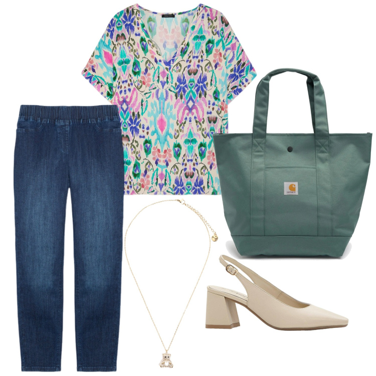 Outfit donna - Abiti Fiorella Rubino. Stile Casual per Tutti i giorni. Abbinamento con décolleté, ciondoli, bluse, jeggings, borse tote.