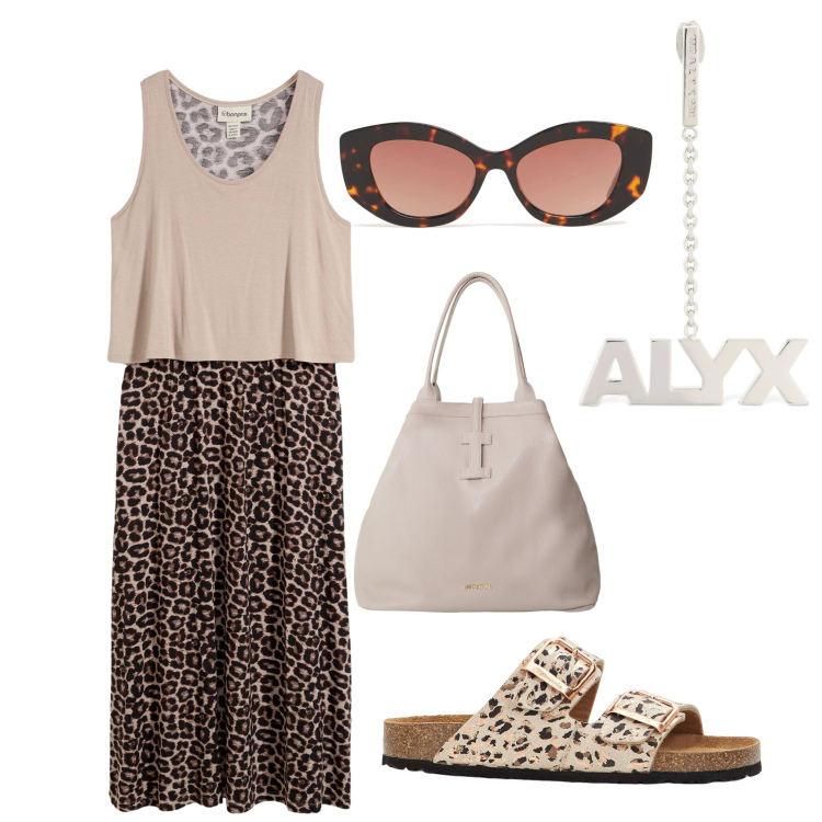 Outfit donna - L\'abito Bonprix. Stile Casual per Tutti i giorni. Abbinamento con ciabatte, vestiti, borse tote, orecchini, occhiali da sole.