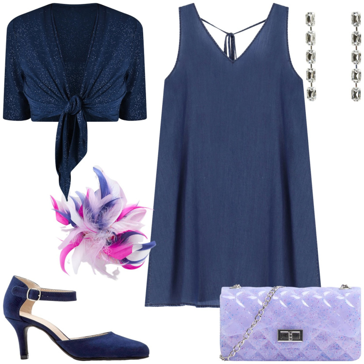 Outfit donna - Total look #2212715. Stile Bon Ton per Cerimonia. Abbinamento con décolleté, borse a tracolla, orecchini, bolero, vestiti corti, accessori per capelli.