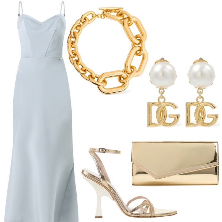 Outfit donna - Total look #2212717. Abbinamento con vestiti lunghi, sandali col tacco, orecchini, pochette, collane.