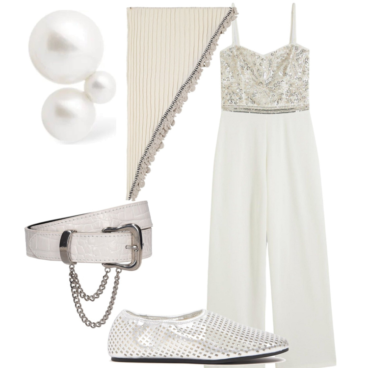 Outfit donna - La sposa più innovativa. Stile Trendy per Cerimonia. Abbinamento con tute, ballerine, sciarpe, orecchini, portafogli.
