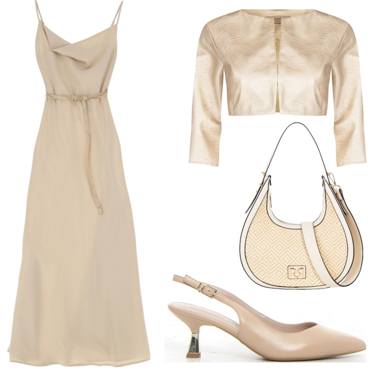Outfit donna - Total look #2212900. Stile Bon Ton per Cerimonia. Abbinamento con bolero, borse a mano, vestiti lunghi, décolleté.