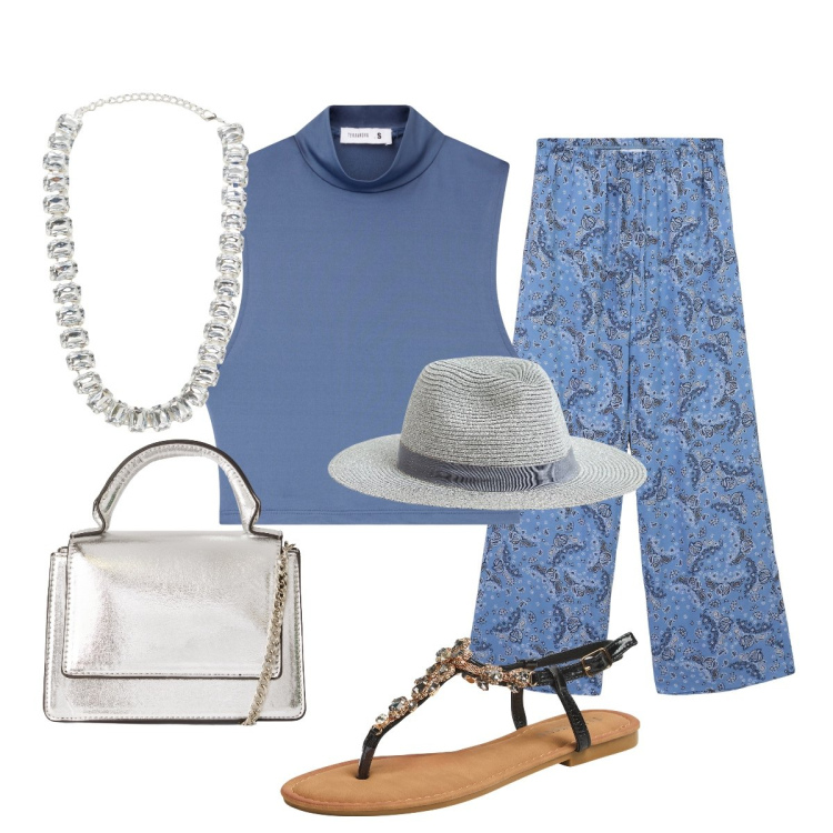 Outfit donna - In Riviera con Terranova. Stile Glamour per Mare. Abbinamento con pantaloni, top, borse a tracolla, cappelli, collane, sandali gioiello.