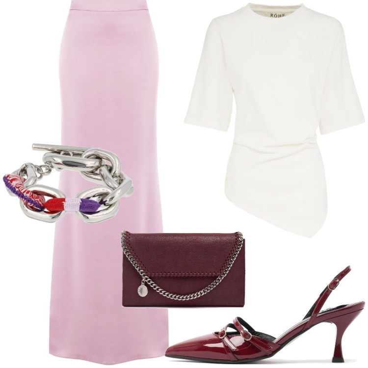 Outfit donna - Total look #2213074. Stile Chic per Cerimonia. Abbinamento con gonne lunghe, t-shirt, braccialetti, décolleté, pochette.