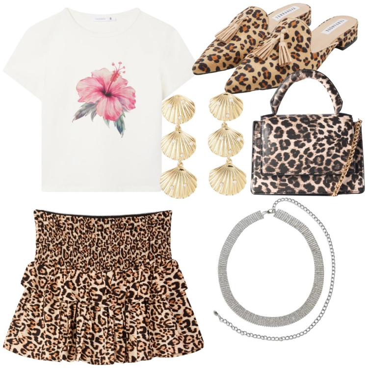 Outfit donna - Terranova stile. Stile Chic per Mare. look ideale per Tall. Abbinamento con sabot, orecchini, minigonne, cinture, borse a tracolla, t-shirt.