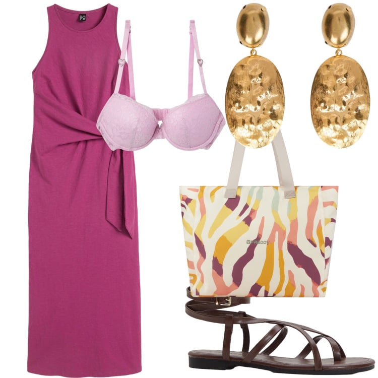 Outfit donna - L abito da lavoro perfetto di stagione. Stile Urban per Ufficio. Abbinamento con vestiti, sandali, reggiseni push-up, shopping bag, orecchini.