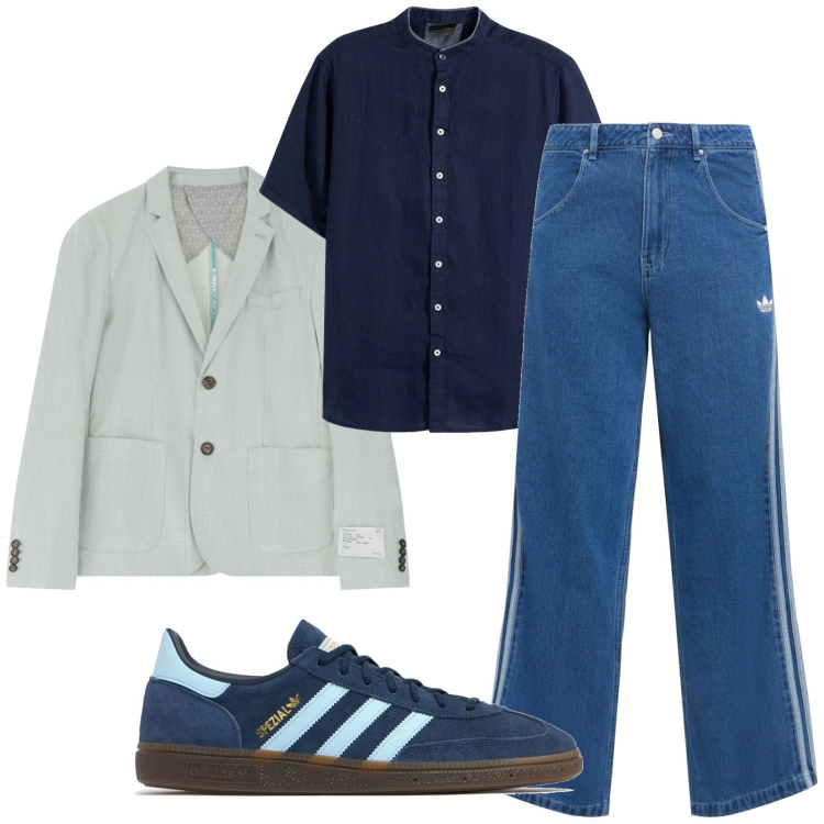 Outfit uomo - Total look #2213110. Stile Casual per Ufficio. Abbinamento con camicie a manica corta, giacche, sneakers, jeans.