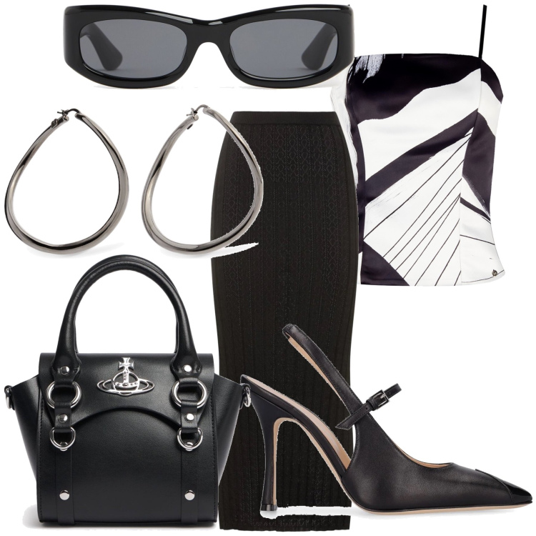 Outfit donna - Il diavolo veste Prada 2. Stile Glamour per Tutti i giorni. Abbinamento con canottiere, borse a mano, orecchini, décolleté, gonne lunghe, occhiali da sole.