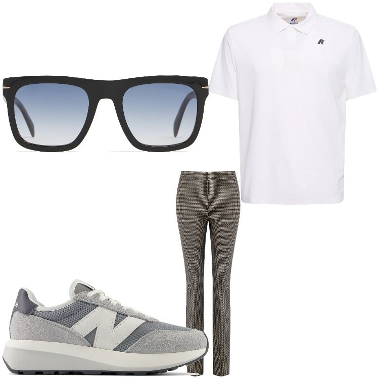 Outfit uomo - Sono pronto. Stile Casual per Tutti i giorni. Abbinamento con sneakers, pantaloni, occhiali da sole, polo.