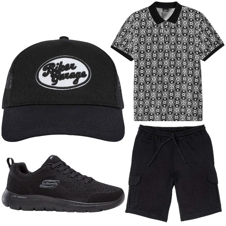Outfit uomo - Mr. Ok. Stile Casual per Tutti i giorni. Abbinamento con sneakers, bermuda, polo, cappelli.