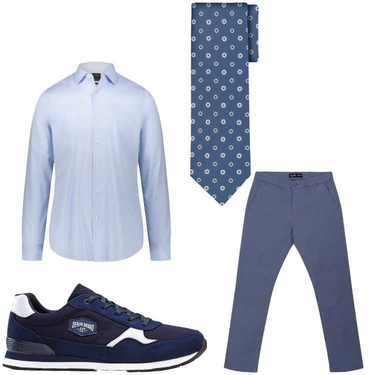 Outfit uomo - In cravatta. Stile Business/Elegante per Ufficio. Abbinamento con sneakers, pantaloni chino, camicie, cravatte.