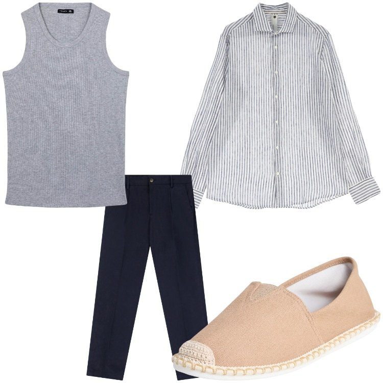 Outfit uomo - Relax. Stile Casual per Tutti i giorni. Abbinamento con espadrillas, canottiere, camicie, pantaloni chino.