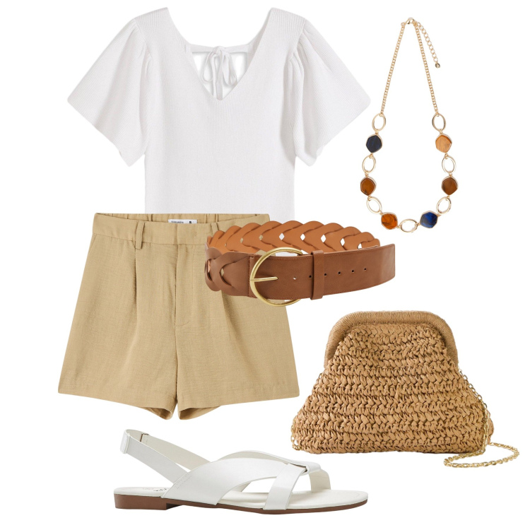 Outfit donna - Summer city time. Stile Casual per Tutti i giorni. Abbinamento con sandali, bluse, borse a tracolla, bermuda, cinture, collane.