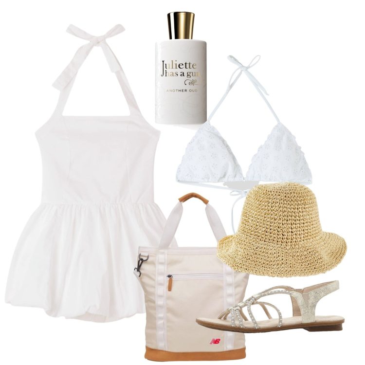 Outfit donna - Chios. Stile Chic per Mare. Abbinamento con cappelli, sandali, profumi, bikini, vestiti corti, shopping bag.