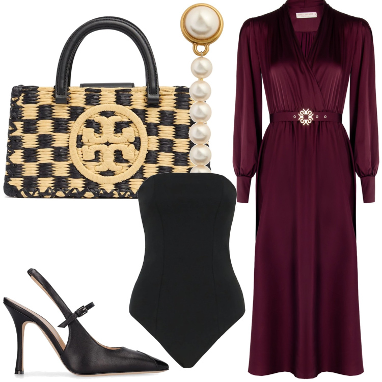 Outfit donna - Cerimonia a settembre. Stile Chic per Cerimonia. Abbinamento con vestiti midi/longuette, borse a mano, body, orecchini, décolleté.