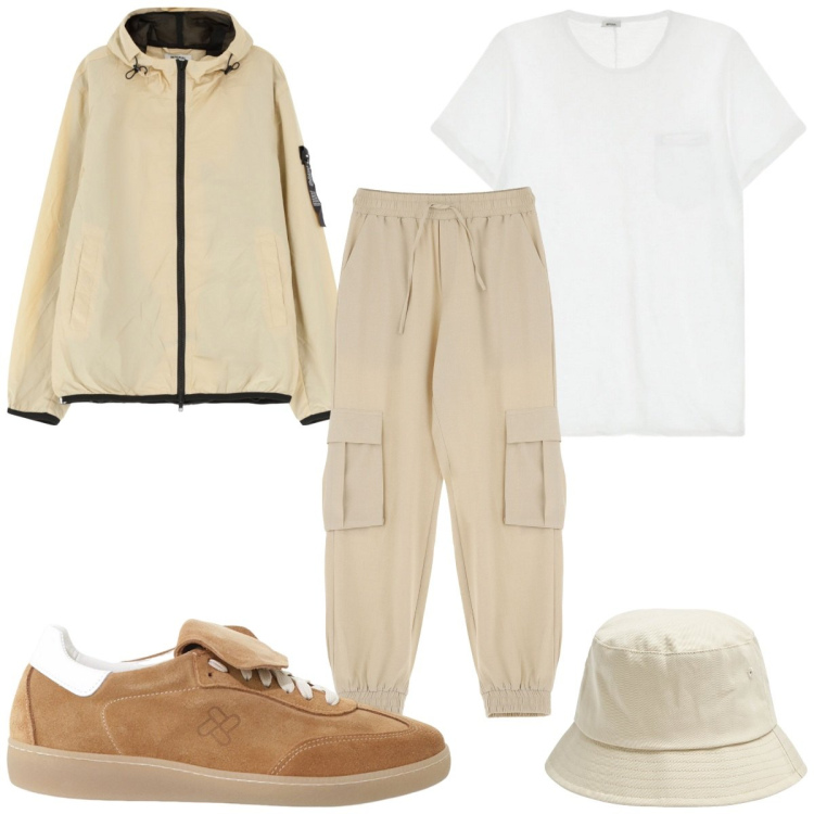 Outfit uomo - Total look #2213214. Stile Trendy per Tutti i giorni. Abbinamento con cappelli, pantaloni cargo, giacche, sneakers, t-shirt.