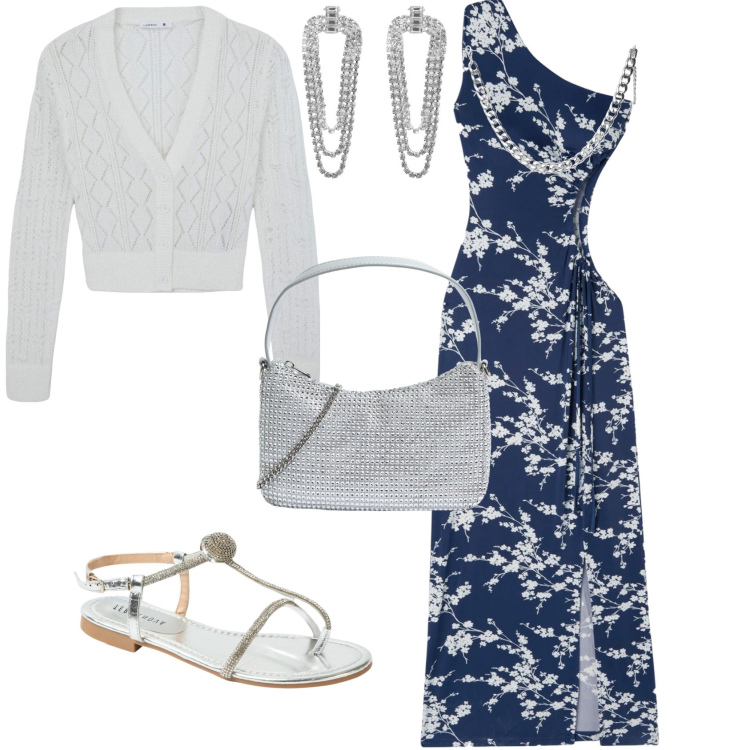 Outfit donna - Total look #2213266. Stile Chic per Serata fuori. Abbinamento con vestiti asimmetrici, cardigans, collane, orecchini, ciabatte, borse a tracolla.