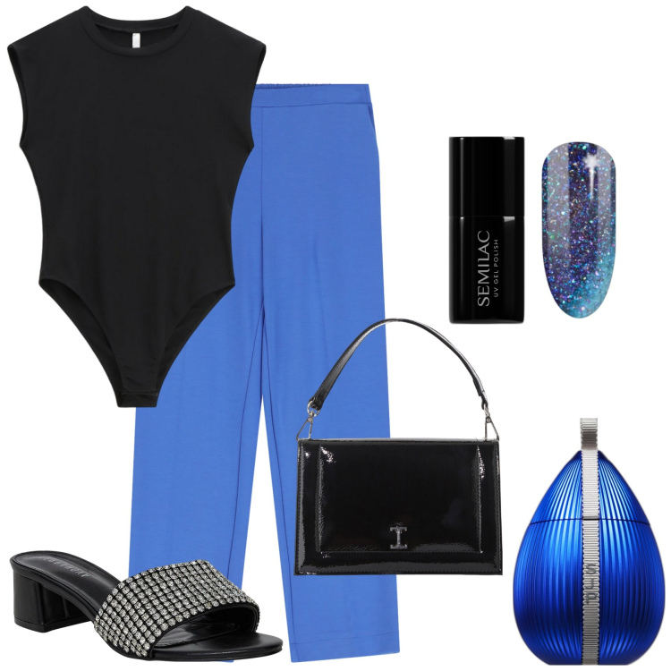 Outfit donna - Giornate estive. Stile Casual chic per Tutti i giorni. Abbinamento con smalti, profumi, ciabatte, pantaloni, borse a tracolla, top.