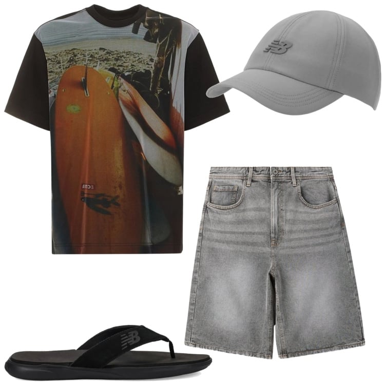 Outfit uomo - Luglio in vacanza. Stile Casual per Mare. Abbinamento con bermuda, sandali, cappelli con visiera, t-shirt.
