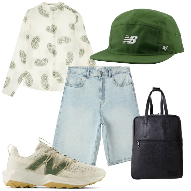 Outfit uomo - Total look #2213297. Stile Trendy per Tutti i giorni. Abbinamento con bermuda, sneakers, cappelli con visiera, borse sportive, camicie.