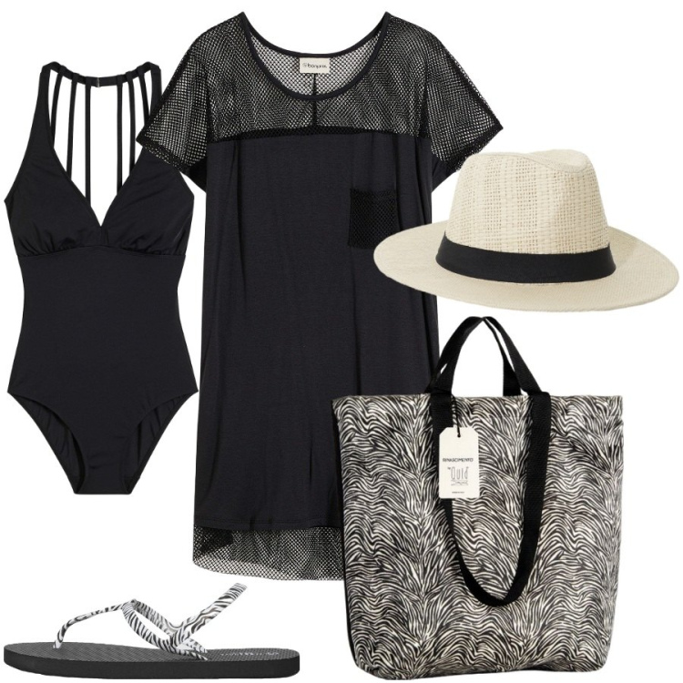 Outfit donna - Accessori animalier. Stile Casual chic per Mare. Abbinamento con costumi interi, vestiti da spiaggia, sandali, borse tote, cappelli.