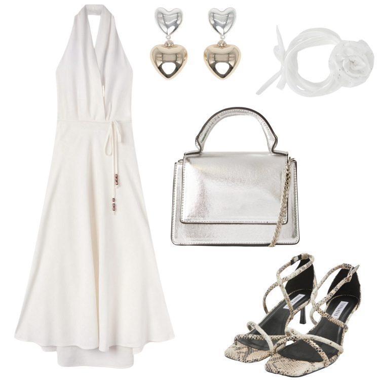 Outfit donna - Vacanza in riviera. Stile Casual chic per Mare. Abbinamento con collane, sandali col tacco, orecchini, borse a tracolla, vestiti lunghi.