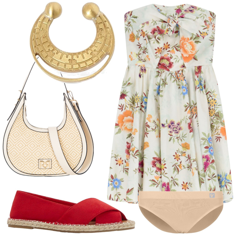 Outfit donna - Appuntamento in centro. Stile Trendy per Tutti i giorni. Abbinamento con espadrillas, borse a mano, vestiti corti, culotte, orecchini.