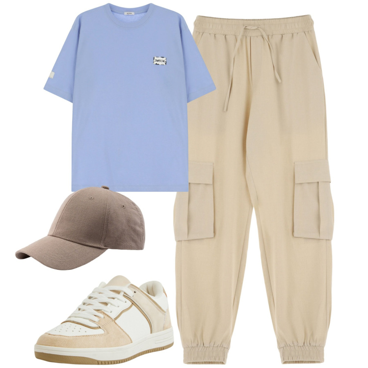Outfit uomo - Total look #2213446. Stile Casual per Tutti i giorni. Abbinamento con sneakers, pantaloni cargo, t-shirt, cappelli con visiera.