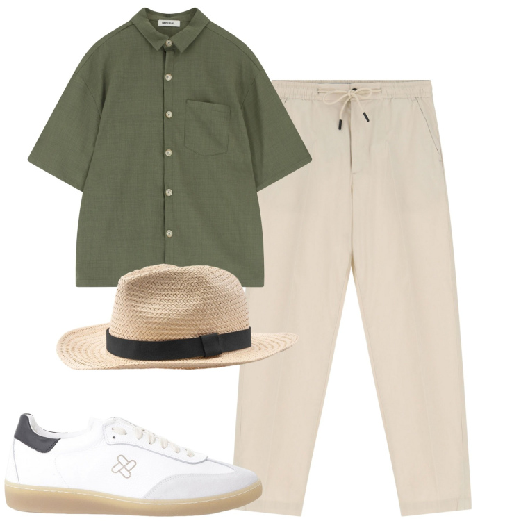 Outfit uomo - Total look #2213448. Stile Urban per Tutti i giorni. Abbinamento con pantaloni chino, camicie a manica corta, sneakers, cappelli.