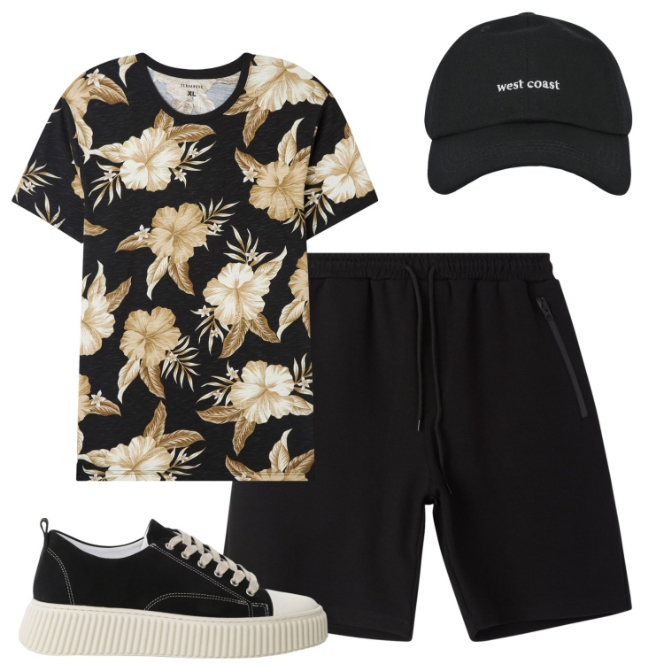 Outfit uomo - Total look #2213453. Stile Casual per Tutti i giorni. Abbinamento con t-shirt, bermuda, cappelli con visiera, sneakers.