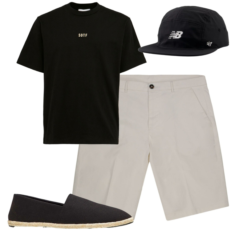 Outfit uomo - Total look #2213454. Stile Urban per Tutti i giorni. Abbinamento con espadrillas, cappelli con visiera, bermuda, t-shirt.