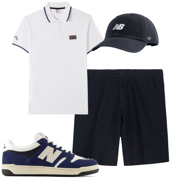 Outfit uomo - Total look #2213458. Stile Casual per Tutti i giorni. Abbinamento con polo, cappelli con visiera, sneakers, bermuda.