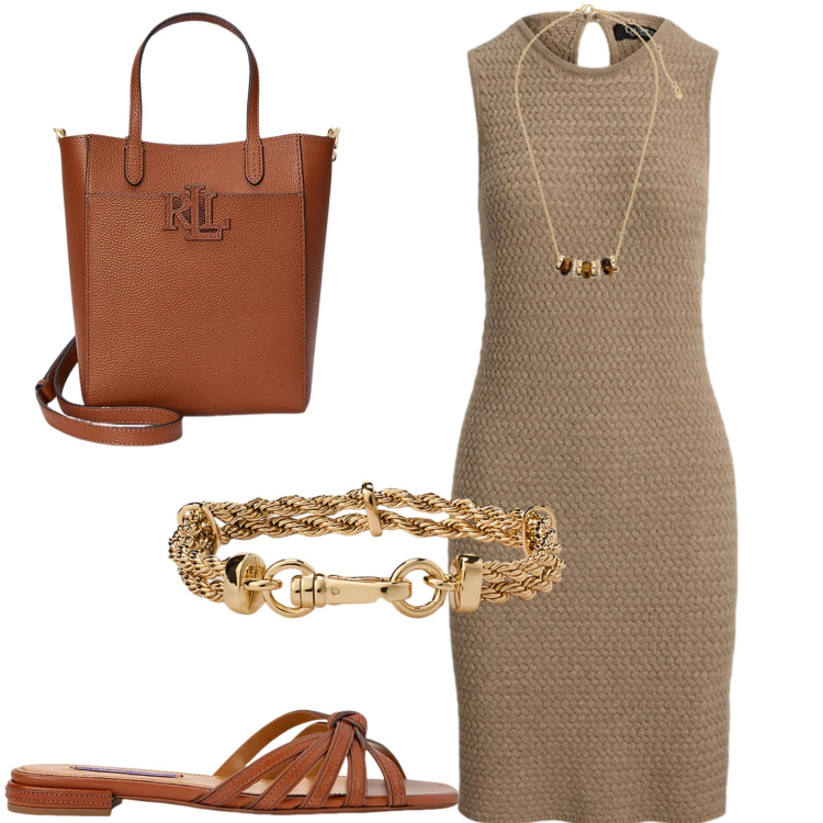 Outfit donna - Summer holiday. Stile Chic per Serata fuori. Abbinamento con collane, vestiti senza maniche, braccialetti, sandali in pelle, borse tote.