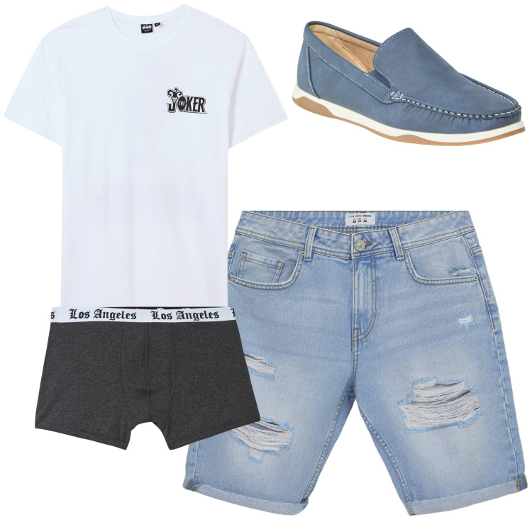 Outfit uomo - Total look #2213478. Stile Casual per Tutti i giorni. Abbinamento con scarpe stringate, bermuda, t-shirt, boxer.